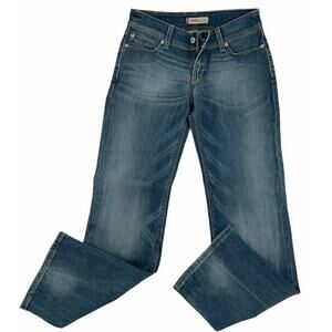 Levi's 570 Denim Jeans Womens Size 29X30 Straight Fit Whiskers Medium Wash Blue